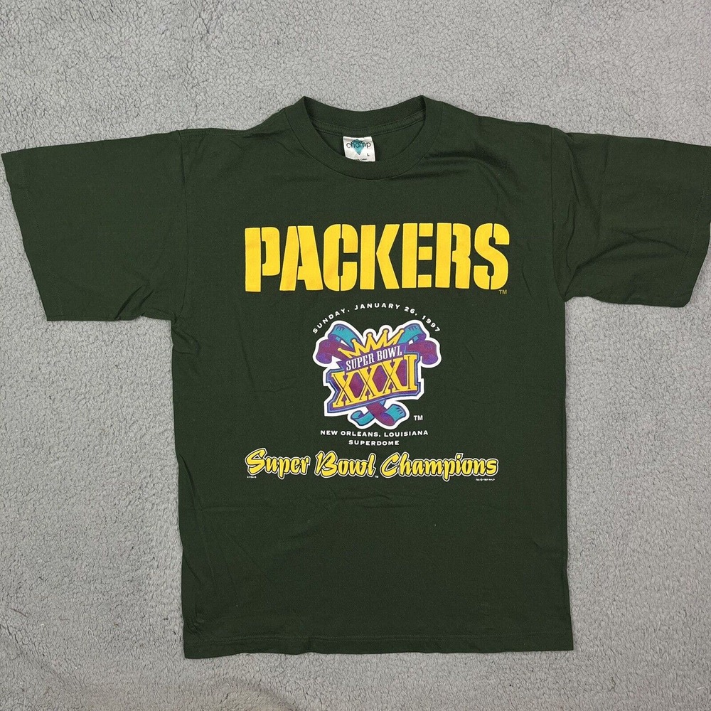 Vintage Green Bay Packers 1997 Super‎ Bowl XXXI Champions T Shirt Champ Size L